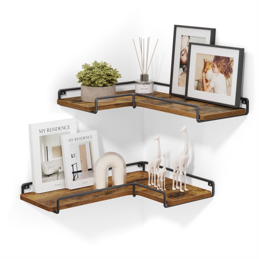 Sada 2 ks nástenných políc SHELFY 40 × 10 × 29 cm hnedá/čierna