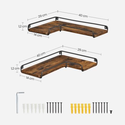 Sada 2 ks nástenných políc SHELFY 40 × 10 × 29 cm hnedá/čierna