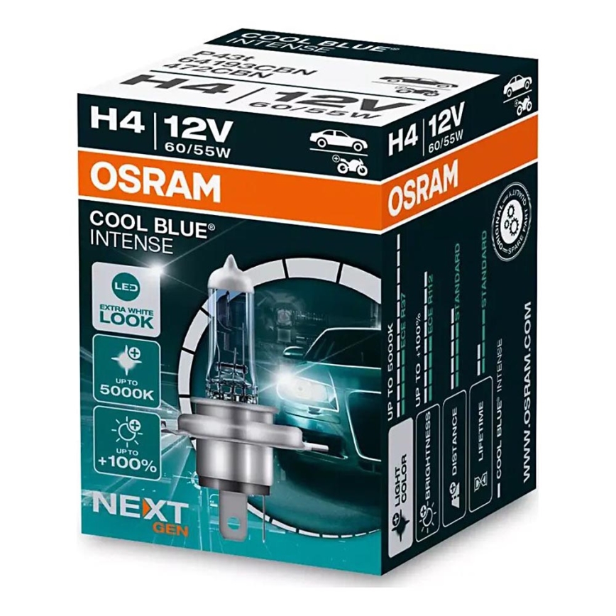 SADA 2x Autožiarovka COOL MODRÁ H4 P43t/60/55W/12V 5000K - Osram