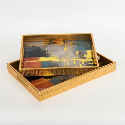 SADA 2x Dekoračný podnos 40x30/35x25 cm zlatá