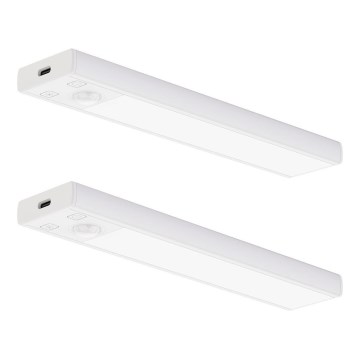 SADA 2x dobíjateľné LED osvetlenie nábytku s pohybovým a súmrakovým senzorom VIRO LED/1W/3,7V 800 mAh 3000/4000/6500K 20 cm biela