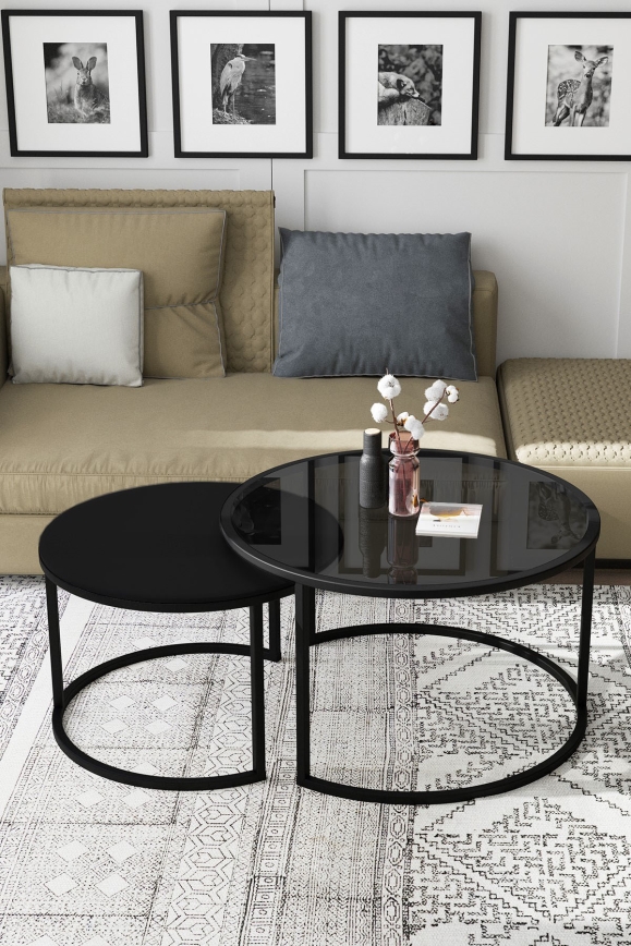 SADA 2x Konferenčný stolík BORA pr. 57/75 cm čierna