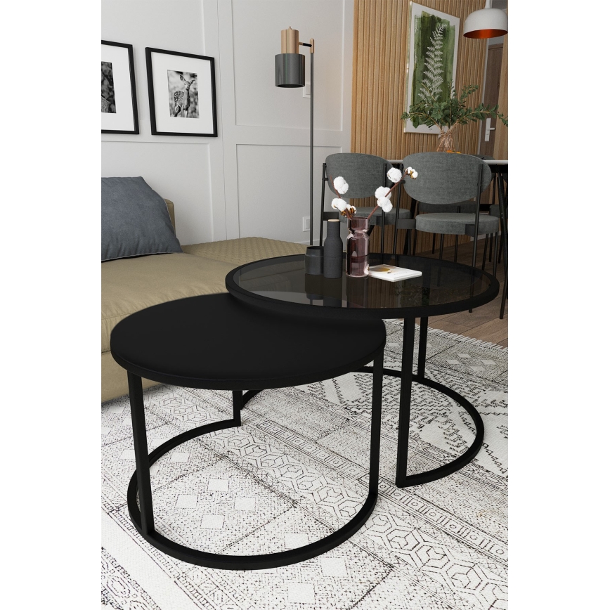 SADA 2x Konferenčný stolík BORA pr. 57/75 cm čierna