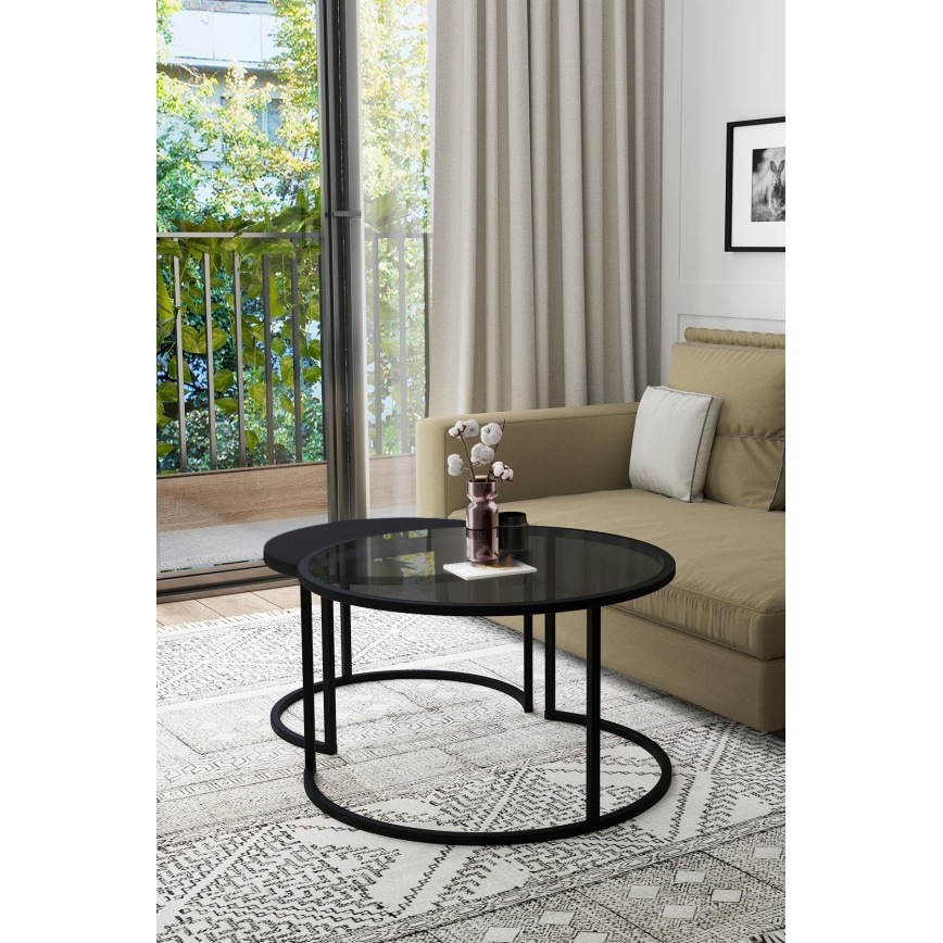 SADA 2x Konferenčný stolík BORA pr. 57/75 cm čierna