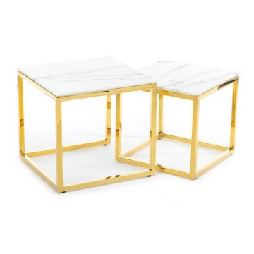 SADA 2x Konferenčný stolík LIGHT 42x45 cm zlatá/biely dekor mramoru