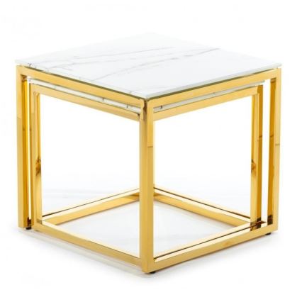 SADA 2x Konferenčný stolík LIGHT 42x45 cm zlatá/biely dekor mramoru