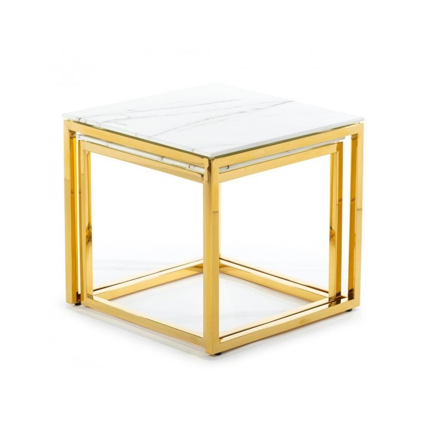SADA 2x Konferenčný stolík LIGHT 42x45 cm zlatá/biely dekor mramoru