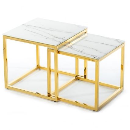 SADA 2x Konferenčný stolík LIGHT 42x45 cm zlatá/biely dekor mramoru