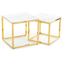 SADA 2x Konferenčný stolík LIGHT 42x45 cm zlatá/biely mramor