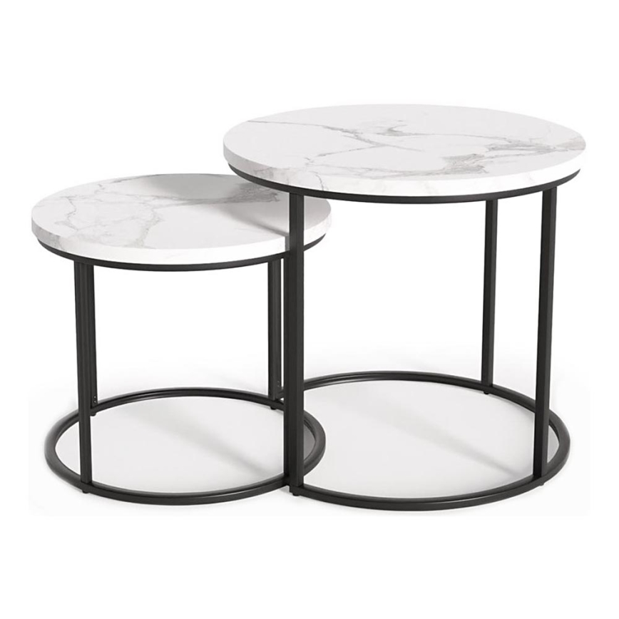 SADA 2x Konferenčný stolík OREO pr. 43/53 cm čierna/dekor mramoru