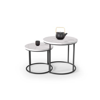 SADA 2x Konferenčný stolík OREO pr. 43/53 cm čierna/dekor mramoru