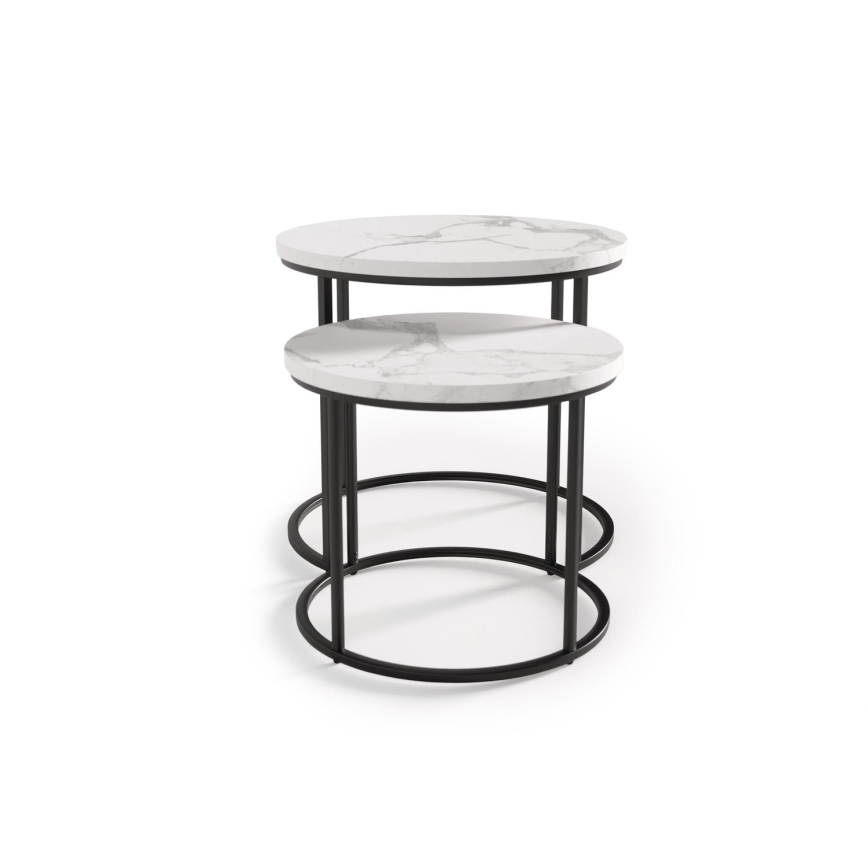 SADA 2x Konferenčný stolík OREO pr. 43/53 cm čierna/dekor mramoru
