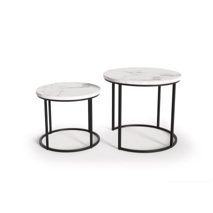SADA 2x Konferenčný stolík OREO pr. 43/53 cm čierna/dekor mramoru