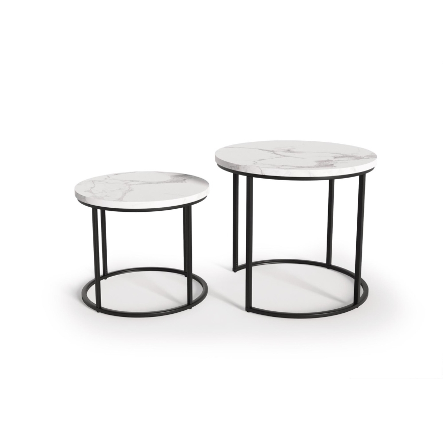 SADA 2x Konferenčný stolík OREO pr. 43/53 cm čierna/dekor mramoru