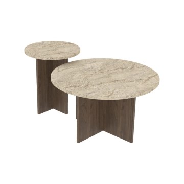 SADA 2x Konferenčný stolík PURO pr. 40/70 cm orech/travertín