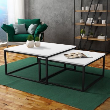 Sada 2x konferenčných stolíkov DUAL 76x76/66x66 cm čierna/biela