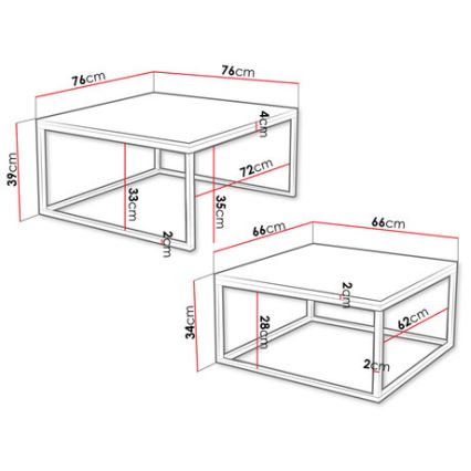 Sada 2x konferenčných stolíkov DUAL 76x76/66x66 cm čierna/biela