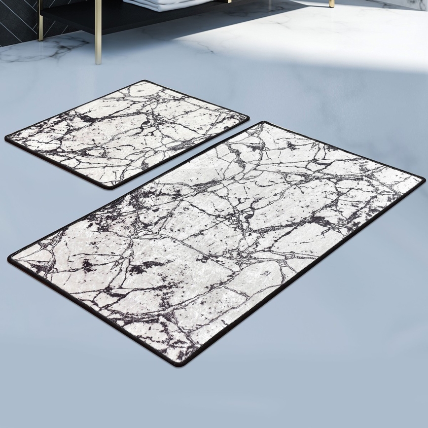 SADA 2x Kúpeľňová predložka MARBLE 60/100 cm biela/čierna