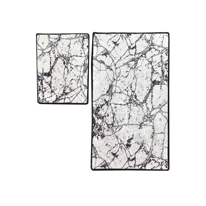 SADA 2x Kúpeľňová predložka MARBLE 60/100 cm biela/čierna