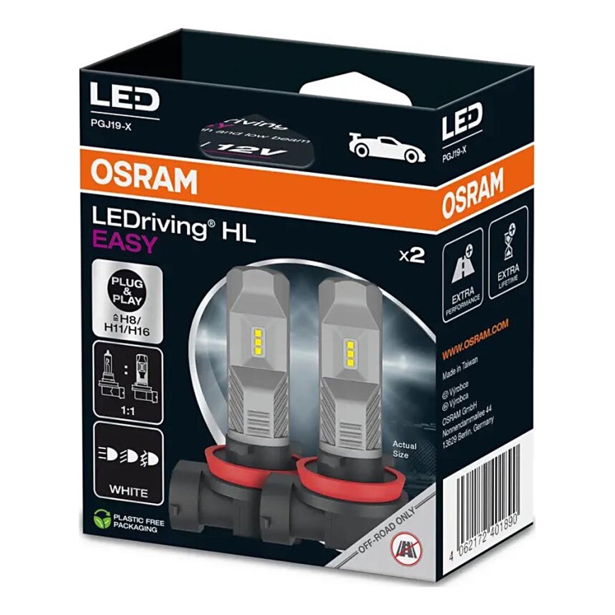 SADA 2x LED Autožiarovka H8/H11/H16 PGJ19-X/8,2W/12V 6000K - Osram