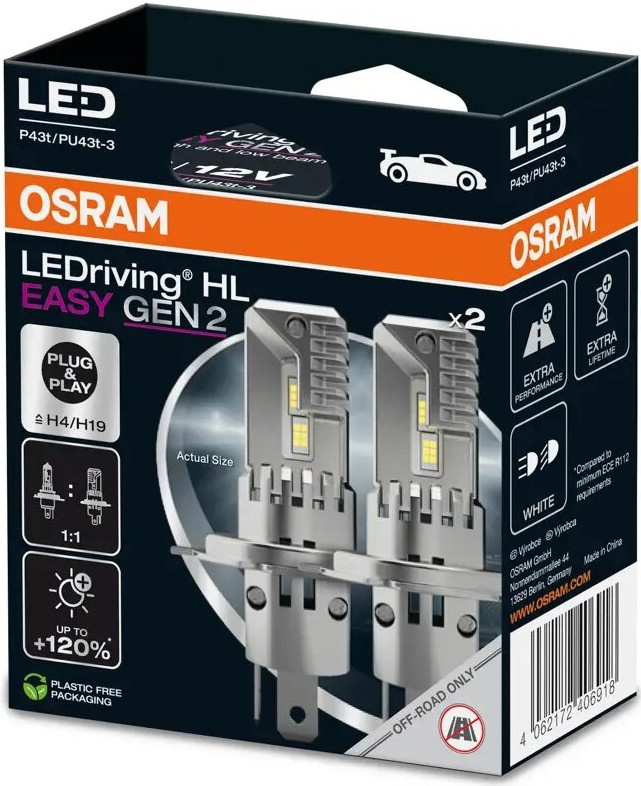 SADA 2x LED Autožiarovka LEDriving H4/H19 P43t/PU43T-3/25W/12V 6500K - Osram