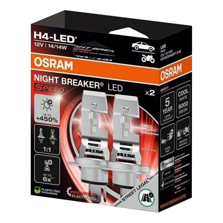 Sada 2x LED autožiarovka NIGHT BREAKER SPEED H4 P43T/14W/12V 6000K - Osram