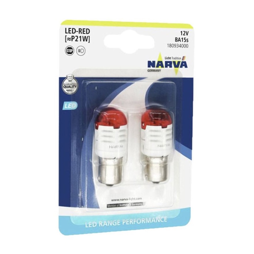 SADA 2x LED Autožiarovka P21W BA15s/1,75W/12V červená - Narva 18093RPNVAB2