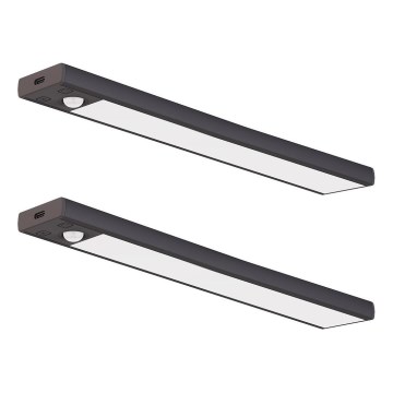 SADA 2x LED nabíjateľné osvetlenie nábytku so senzorom pohybu a súmraku VIRO LED/1,2W/3,7V 800 mAh 3000/4000/6500K 30 cm čierne