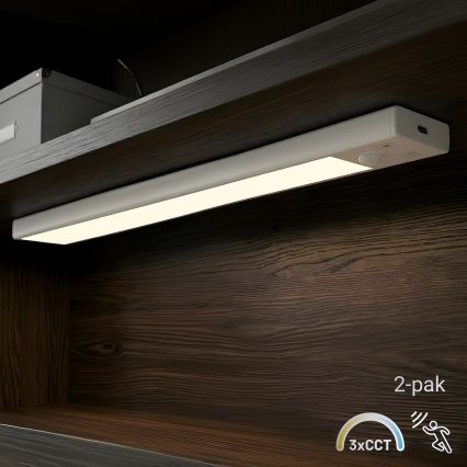 Sada 2 ks LED nabíjateľné osvetlenie nábytku so senzorom pohybu a súmraku VIRO LED/1,2W/3,7V 800 mAh 3000/4000/6500K 30 cm biela