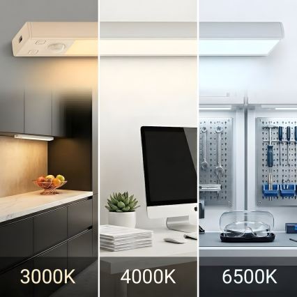 Sada 2 ks LED nabíjateľných svietidiel do nábytku s pohybovým a súmrakovým senzorom VIRO LED/1W/3,7V 800 mAh 3000/4000/6500K 20 cm biela
