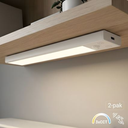 Sada 2 ks LED nabíjateľných svietidiel do nábytku s pohybovým a súmrakovým senzorom VIRO LED/1W/3,7V 800 mAh 3000/4000/6500K 20 cm biela