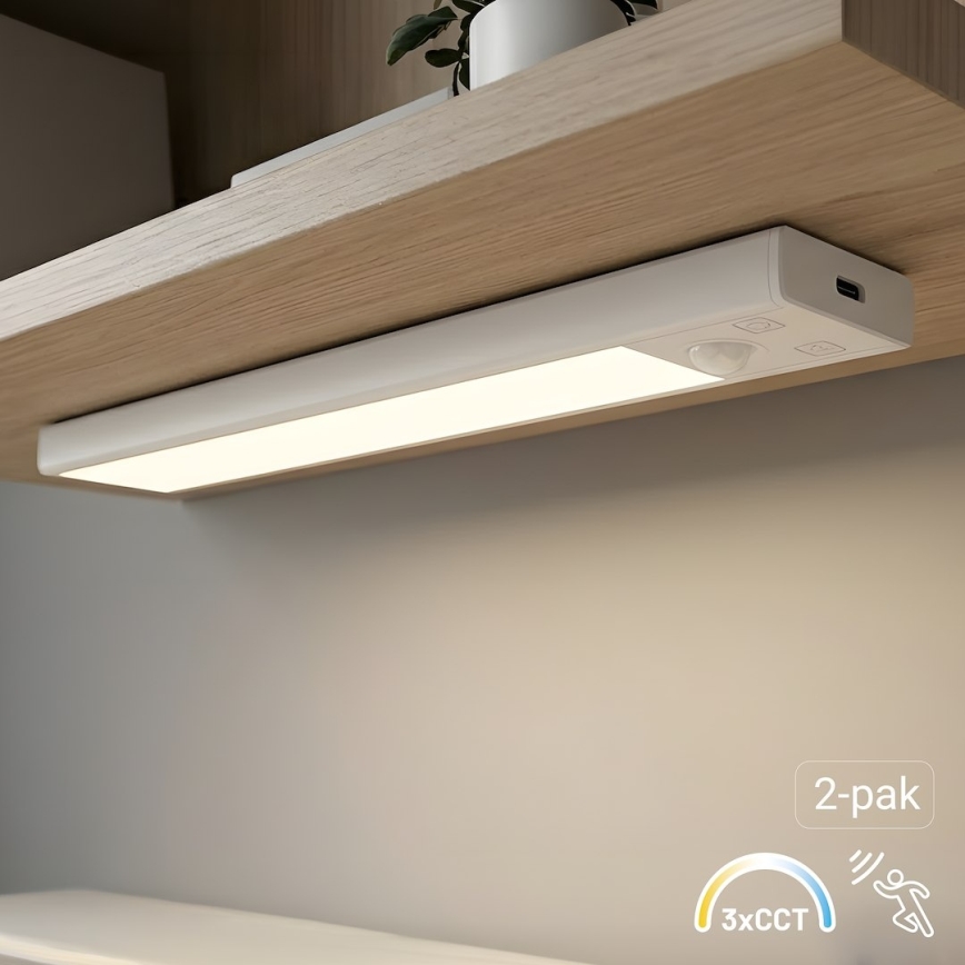 Sada 2 ks LED nabíjateľných svietidiel do nábytku s pohybovým a súmrakovým senzorom VIRO LED/1W/3,7V 800 mAh 3000/4000/6500K 20 cm biela