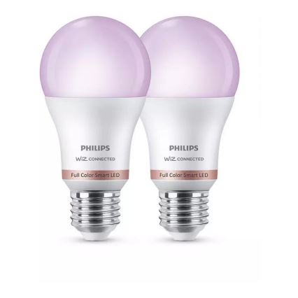 SADA 2x LED RGB Stmievateľná žiarovka Philips A60 E27/8W/230V Wi-Fi