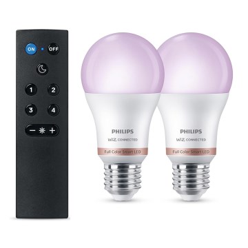 SADA 2x LED RGB Stmievateľná žiarovka Philips SMART A60 E27/8,5W/230V 2200-6500K + diaľkové ovládanie