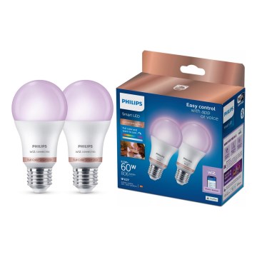 SADA 2x LED RGB stmievateľná žiarovka Philips SMART A60 E27/8,5W/230V 2200-6500K