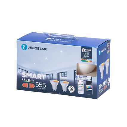 SADA 2x LED RGBW Stmiev. žiarovka MESH Smart GU10/6,5W/230V 2700-6500K + diaľkové ovládanie - Aigostar