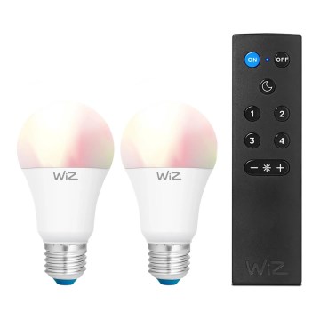 SADA 2x LED RGBW stmievateľná žiarovka A60 E27/9W/230V 2200-6500K Wi-Fi + diaľkové ovládanie - WiZ