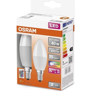SADA 2x LED RGBW Stmievateľná žiarovka B38 E14/4,9W/230V 2700K + diaľkové ovládanie - Osram
