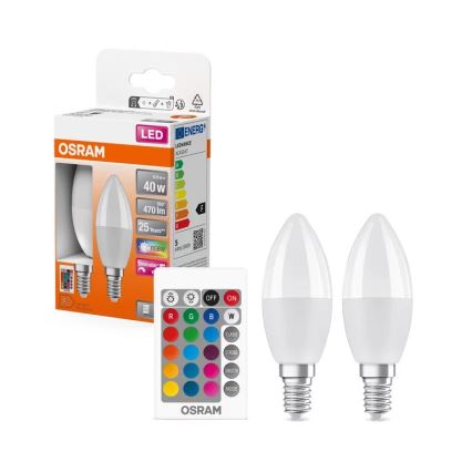 SADA 2x LED RGBW Stmievateľná žiarovka B38 E14/4,9W/230V 2700K + diaľkové ovládanie - Osram