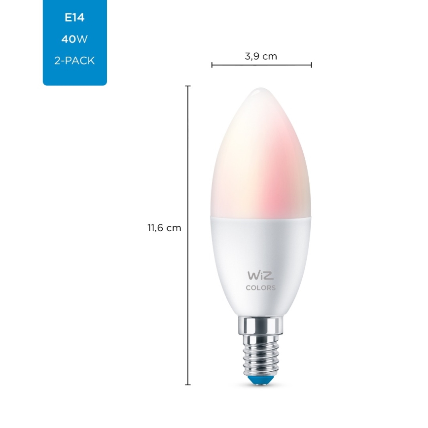 SADA 2x LED RGBW Stmievateľná žiarovka C37 E14/4,9W/230V 2200-6500K Wi-Fi - WiZ
