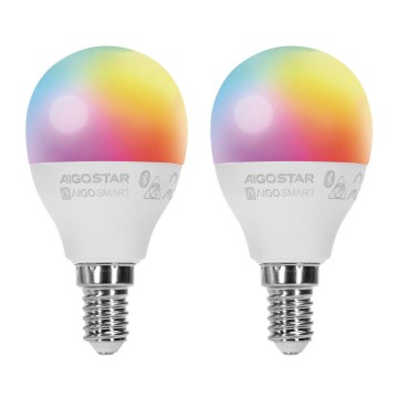SADA 2x LED RGBW Stmievateľná žiarovka MESH Smart G45 E14/6,5W/230V 2700-6500K + diaľkové ovládanie - Aigostar