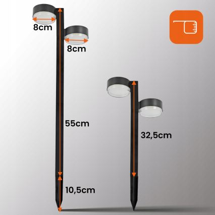SADA 2x LED solárnych lámp 2xLED/1W/3,7V 1200 mAh 55 cm IP65 čierna
