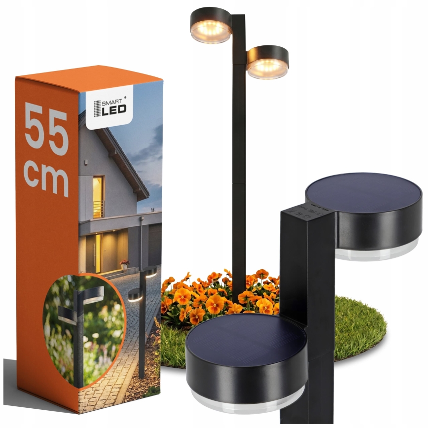 SADA 2x LED solárnych lámp 2xLED/1W/3,7V 1200 mAh 55 cm IP65 čierna