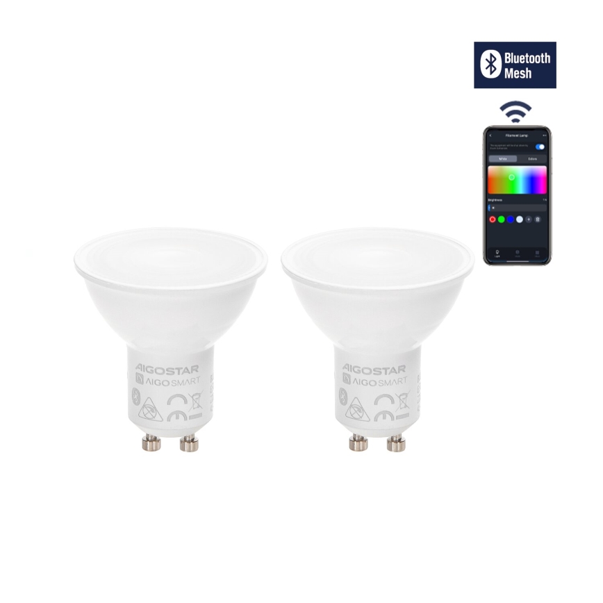 SADA 2x LED Stmievateľná žiarovka MESH Smart GU10/6,5W/230V 2700-6500K + diaľkové ovládanie - Aigostar