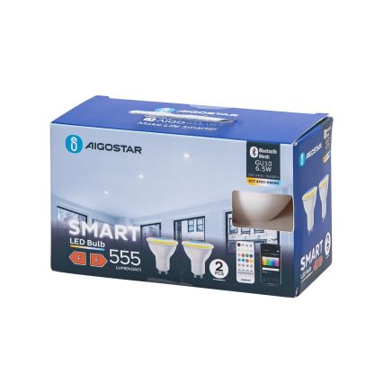 SADA 2x LED Stmievateľná žiarovka MESH Smart GU10/6,5W/230V 2700-6500K + diaľkové ovládanie - Aigostar