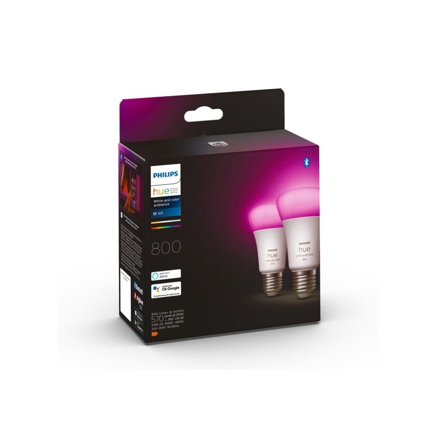 SADA 2x LED Stmievateľná žiarovka Philips Hue White And Color Ambiance A60 E27/6,5W/230V 2000-6500K