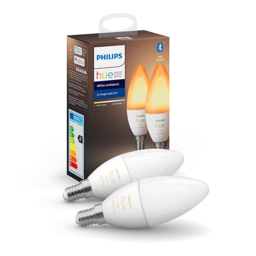 SADA 2x LED Stmievateľná žiarovka Philips Hue WHITE AMBIANCE B39 E14/4W/230V 2200K - 6500K