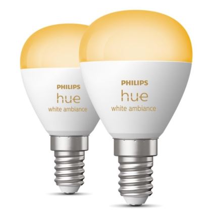 SADA 2x LED Stmievateľná žiarovka Philips Hue WHITE AMBIANCE P45 E14/5,1W/230V 2200-6500K