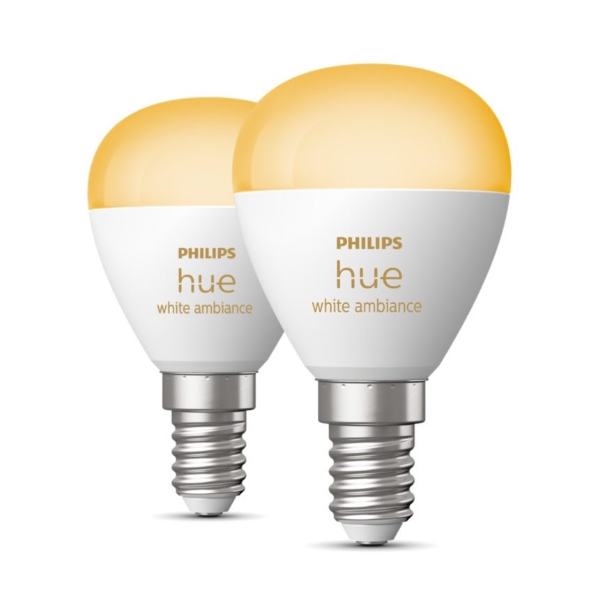 SADA 2x LED Stmievateľná žiarovka Philips Hue WHITE AMBIANCE P45 E14/5,1W/230V 2200-6500K