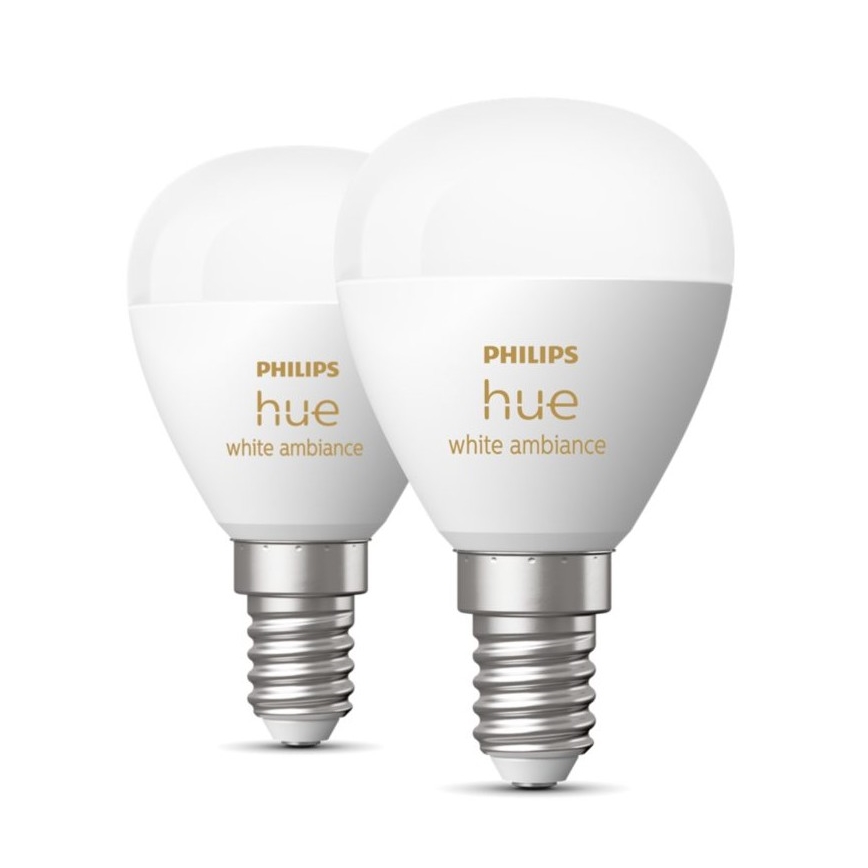 SADA 2x LED Stmievateľná žiarovka Philips Hue WHITE AMBIANCE P45 E14/5,1W/230V 2200-6500K